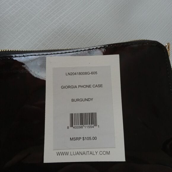 Luana Italy Giorgio Small Burgundy Red Vinyl Cheetah Pattern Phone Case Wristlet - Picture 11 of 12